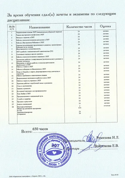 Приложение к диплому ЭОТ, дисциплины